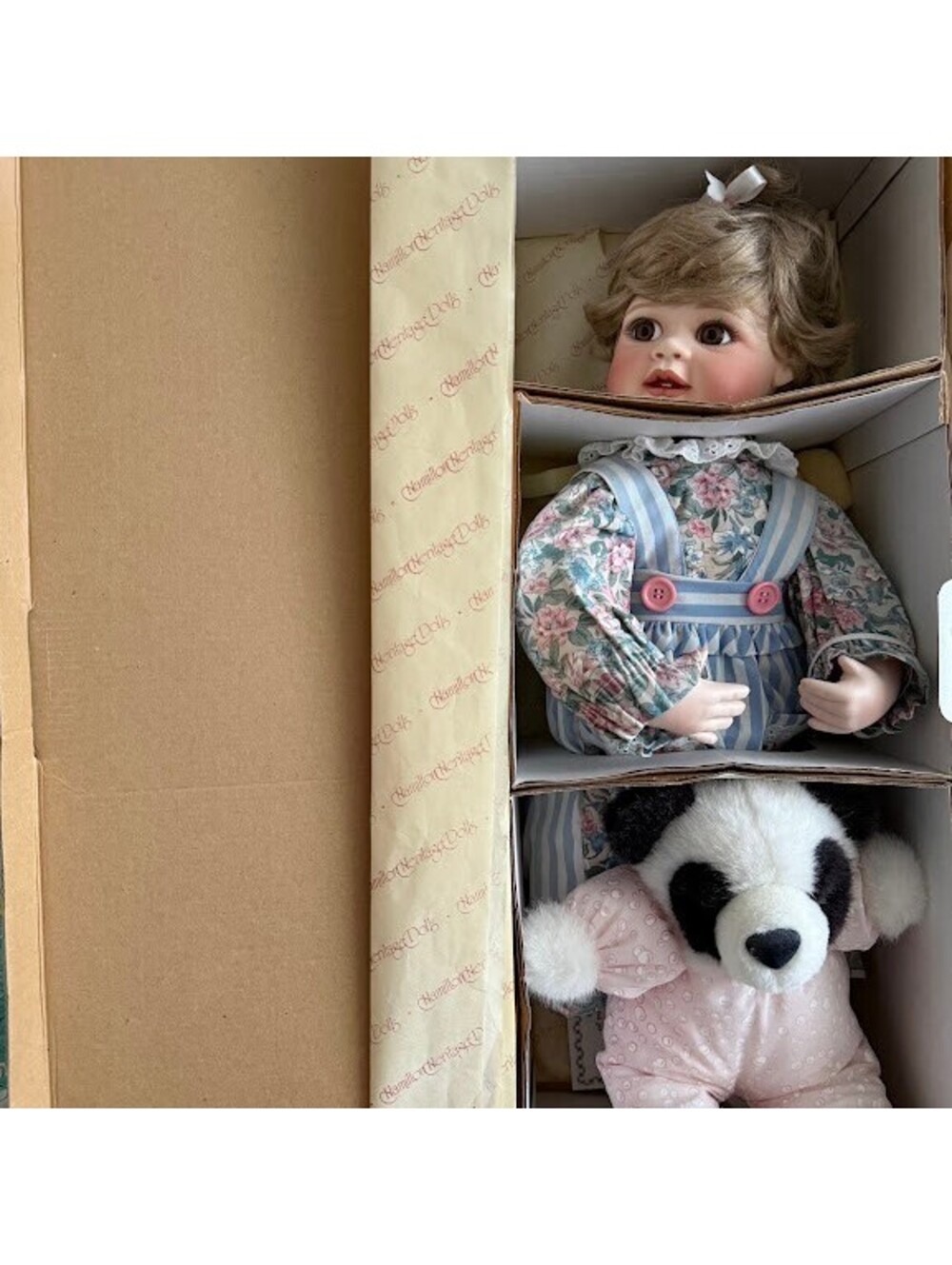 Vintage 1992 Hamilton Collection Samantha Porcelain Doll Plush Panda In Orig Box